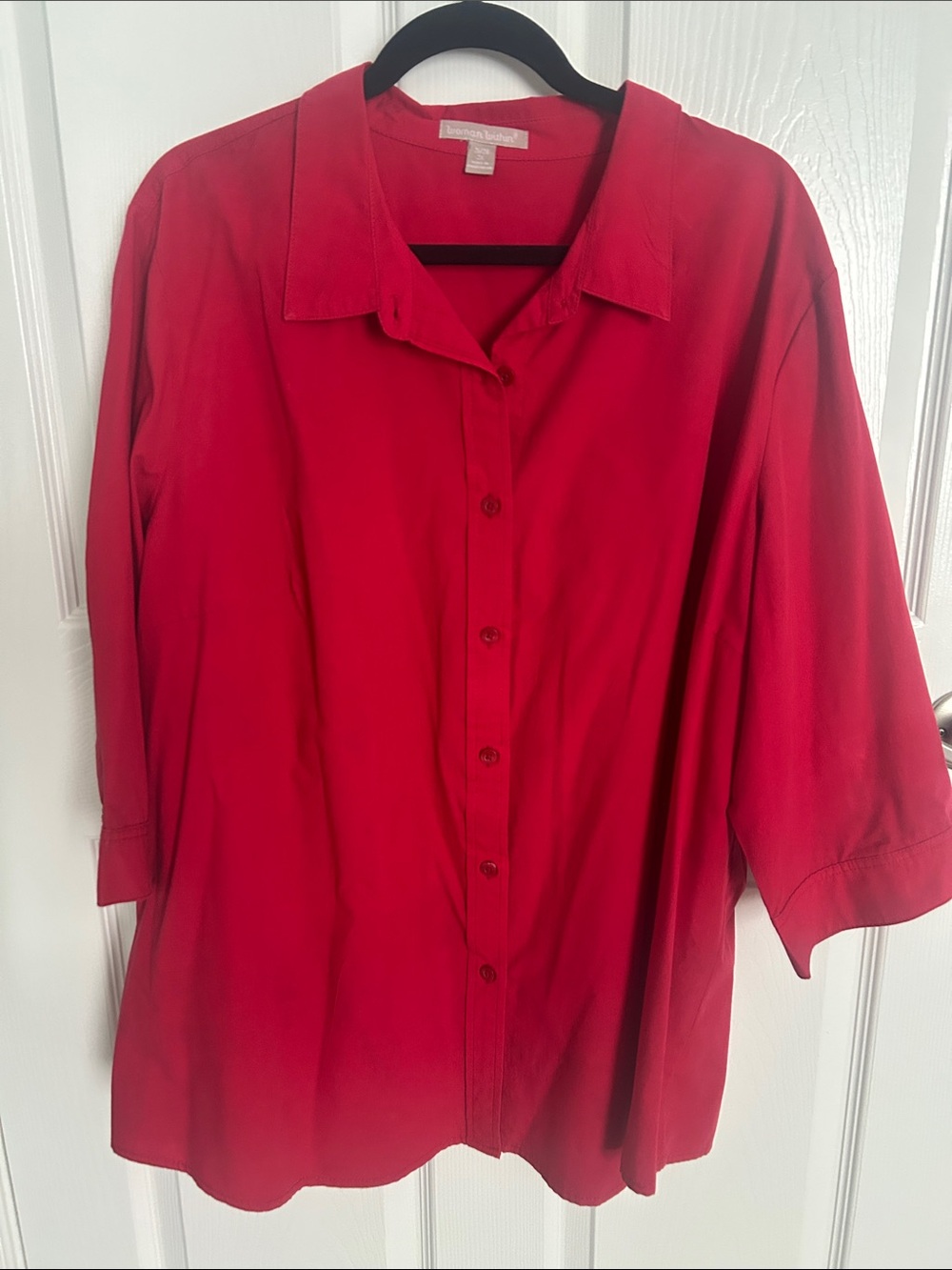 Woman Within Red Button-Front Blouse
